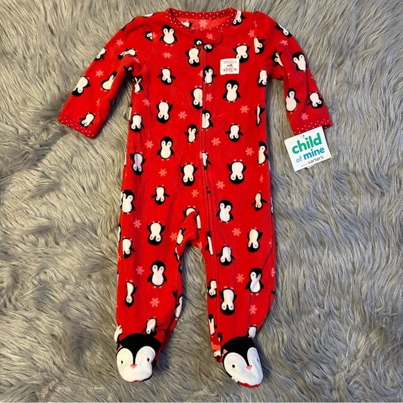 Child Of Mine Made By Carter’s Winter Penguin Pajamas Baby Girls Size 3-6 Months - Picture 1 of 5